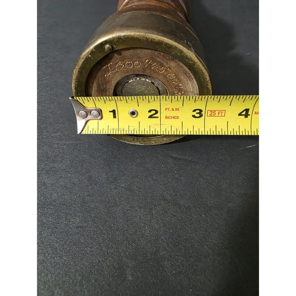 Mid Century Italian Turned Wood Pepper Mill Grinder Brass Trim 14 Inch Tall